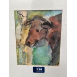 NAN FRANKEL. BRITISH 1921-2000 Cow and figure. Watercolour on paper 6¾' x 5¼