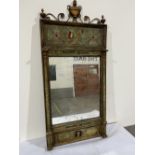 An Empire style gilt wood and decorated pier glass with urn and scroll surmount. 52½'h x 24'w. Of