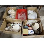 Five boxes of ceramics, glassware and sundries