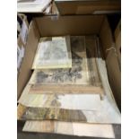 A box of unframed watercolour drawings