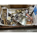 Two boxes of sundries and plate