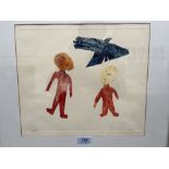 NAN FRANKEL. BRITISH 1921-2000 Two figures and a bird. Signed. Artist's proof 11¼' x 13'. Prov:
