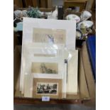 Eight mounted engravings and pencil drawings