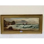 A. BARROWS. BRITISH 20TH CENTURY Coastal scene. Signed. Oil on board 10' x 24'