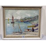 ENGLISH SCHOOL. 20TH CENTURY A beach scene with boats and figure. Indistinctly signed. Oil on