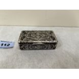 A Russian silver niello foliate chased snuffbox with gilded interior. Dated 1889. 2¾' wide. 2ozs