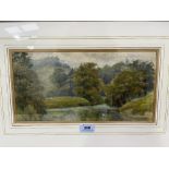 M.W. MINSHALL. BRITISH 19TH CENTURY A Shropshire river scene. Signed verso. Watercolour 7' x 14'