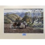 FRED R. GIBSON. BRITISH 20TH CENTURY Landscape with work horses and labourer. Signed. Watercolour