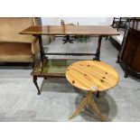 Two coffee tables and a modern pine occasional table