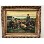 YUGOSLAVIAN SCHOOL. 20TH CENTURY Rustic children in a landscape. Indistinctly signed. Oil on