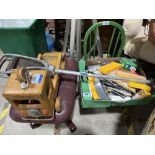 A child's chair; a wooden toy truck; a shooting stick, photographic slides and records