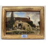 ENGLISH SCHOOL. 19TH CENTURY Cottage with figures. Oil on board 7' x 10'