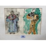 NAN FRANKEL. BRITISH 1921-2000 Study of two figures. Signed. Watercolour on paper. 8' x 11'. Prov: