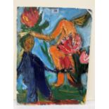 NAN FRANKEL. BRITISH 1921-2000 Two figures in a garden. Mixed media on board 22' x 16'. Prov: The