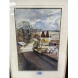 FOLLOWER OF ROLAND HILDER. BRITISH 1905-1933 A Kentish landscape with oast houses. Signed