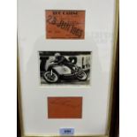 Mike Hailwood 1965 Isle of Man T.T. A framed ticket, autograph and photograph