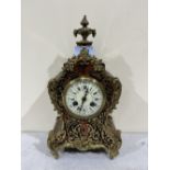 A French Boulle-work tortoiseshell and cut brass mantle clock with brass drum movement striking on a