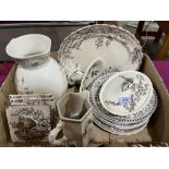 A quantity of 19th century ceramics and four Wedgwood ceramic tiles