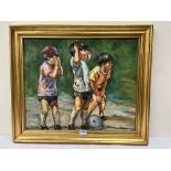 20TH CENTURY SCHOOL Playground Mischief. Signed Barton. Oil on canvas 20' x 24'. The gilt frame