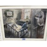 ENGLISH SCHOOL. 20TH CENTURY. Christmas family scene. Indistinctly signed. Watercolour and