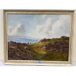 GILBERT LEWIS CREIGHTON. BRITISH 1918-1996 A moorland landscape. Signed. Oil on board 16' x 21'