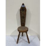 A miniature Welsh carved spinning chair. 21½' high