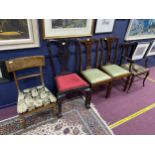 AN EDWARDIAN MAHOGANY DRAWING ROOM CHAIR AND FOUR OTHER CHAIRS