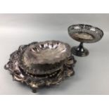 A TWIN HANDLED SILVER PLATED TRAY AND OTHER SILVER PLATE