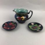 A PAIR OF MOORCROFT DISHES AND A RUBENS WARE JUG