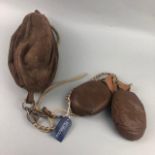 A VINTAGE WALL HANGING BOXING BAG AND A PAIR OF BOXING MITTS