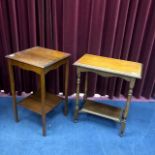 A MAHOGANY TWO TIER SIDE TABLE AND ANOTHER