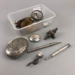 A SILVER RATTLE AND OTHER COLLECTABLES