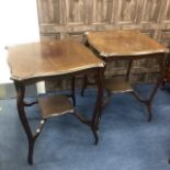 A PAIR OF MAHOGANY TWO TIER OCCASIONAL TABLES