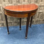 A MAHOGANY D SHAPED FOLD OVER CARD TABLE