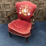 A MAHOGANY OPEN ELBOW CHAIR