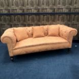 AN UPHOLSTERED CHESTERFIELD SETTEE