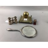 A VICTORIAN BRASS INK STAMP AND OTHER ITEMS