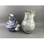 A BLUE AND WHITE SPODE TEA POT AND OTHER ITEMS