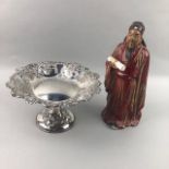 A 20TH CENTURY CHINESE PAINTED FIGURE AND A PLATED TAZZA