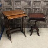 A MAHOGANY REPRODUCTION OCCASIONAL TABLE AND A NEST OF TWO TABLES