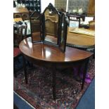 A MAHOGANY D SHAPED DINING TABLE END AND A TRIPLATE MIRROR