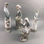 A LLADRO FIGURE OF A GIRL WITH GEESE AND THREE OTHER FIGURES