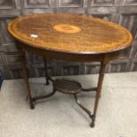 A MAHOGANY INLAID OVAL OCCASIONAL TABLE