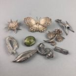 A LOT OF NINE SILVER BROOCHES