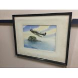 A WATERCOLOUR OF A SPITFIRE BY H. LOUIS ROWAN