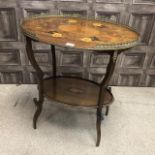 A MAHOGANY INLAID TWO TIER TABLE