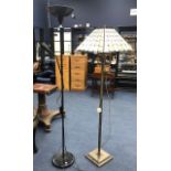 A MODERN STANDARD LAMP AND A MODERN UPLIGHTER