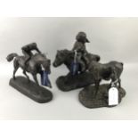 A LOT OF THREE BRONZED RESIN EQUESTRIAN FIGURES