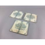 A SET OF THREE MINTONS SQUARE TILES AND TWO ROYAL WORCESTER PLAQUES