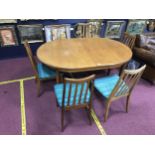 A RETRO DINING TABLE AND SIX CHAIRS